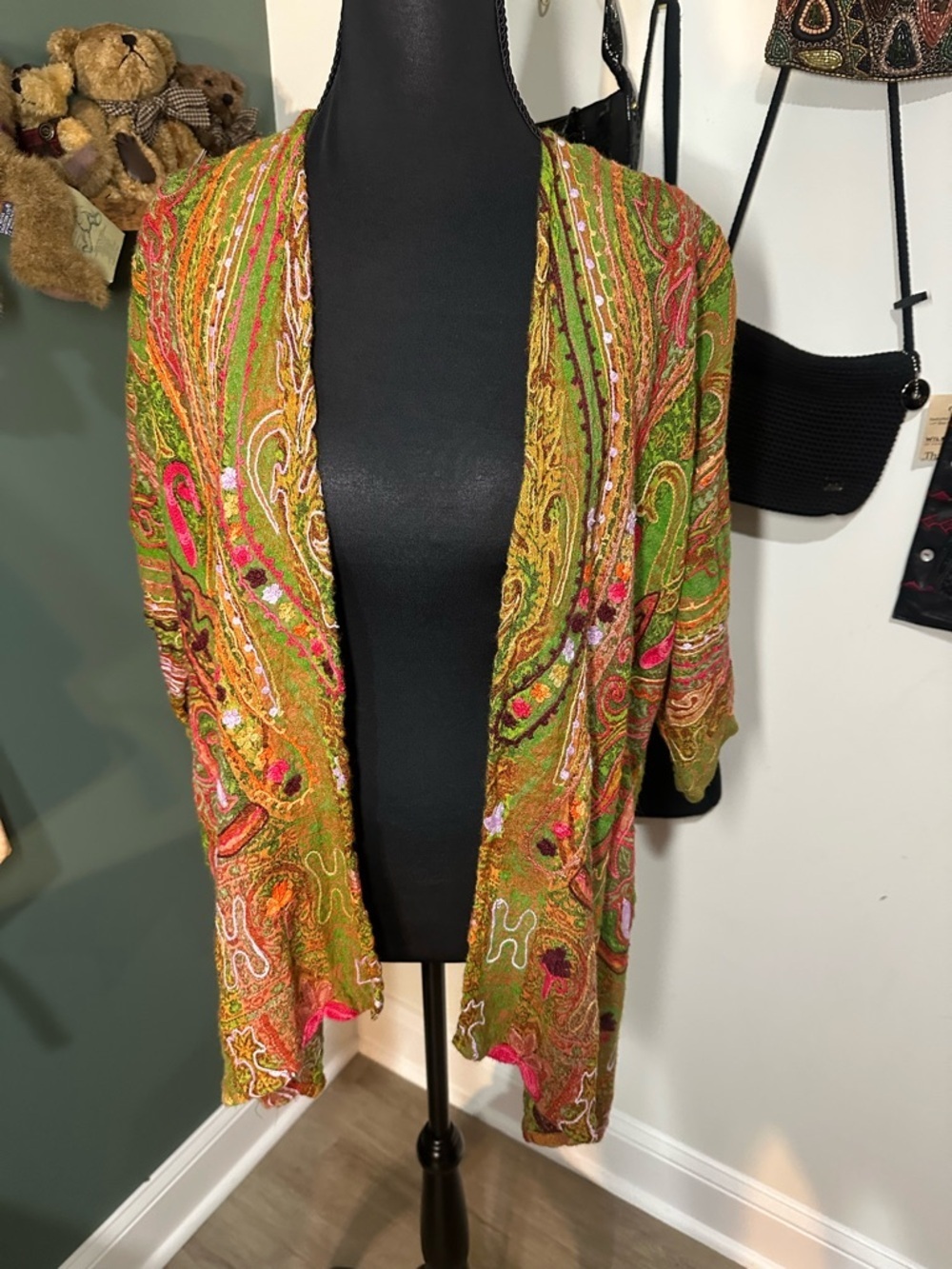 Soft Surroundings Embroidered Paisley Open Cardigan Petite S/M